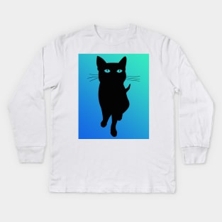 Black Cat Aqua Kids Long Sleeve T-Shirt